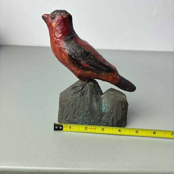 Primitive Folk Art Red Bird Robin Cardinal Stone Clay Statue Sculpture Carving - Picture 4 of 12